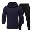 Survêtements pour hommes de haute qualité mode simple hommes automne vêtements de sport à capuche 2 pièces ensemble sweat-shirt en laine et pantalons de survêtement