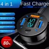 Chargeurs de voiture USB 4 en 1 22,5 W pour téléphone portable, tête de chargement PD QC3.0