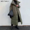 Women's Down Parkas WOTWOY Winter Thickening X-Long Parkas Women Wide-Waisted Loose Cotton Padded Jackets Female Green Grey Sashes Warm Windbreaker T220902