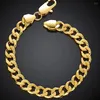 Link Bracelets 10mm Thick Men Bracelet Yellow Gold Filled Wrist Chain Cuban Jewelry 20cm