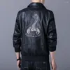 Мужские куртки мужская кожаная куртка осенняя мода Scorpion вышивка отвороты тренд zipper pu puat motorcycle men chaqueta