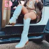 Сапоги New Ladies Retro заостренные пальцы на коленях Boots Fashion Sewing Вышивая вышивка на высоких высоких каблуках.