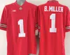 American College Football Wear College 2022 NCAA Ohio State Buckeyes 스티치 축구 유니폼 1 Justin Fields Jerseys 1 Baxton Miller 1