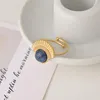 Clusterringen roestvrijstalen geometrische open ring voor vrouwen ronde natuursteen vinger sieraden bagues giet femme party cadeau accessoires