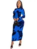 Casual Dresses Szkzk Sexy Printed Dress Long Sleeves Women Tight Fit Night Club Outfits Evening Gown Party Clubwear Bodycon Female