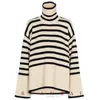 Maglioni da donna Pullover a maniche lunghe in lana a righe per TOTEM 2022 Primavera e autunno Collo alto sciolto Nero Bianco Fessura Top lavorato a maglia da donna