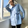 Camicette da donna Moda semplice Manica lunga per camicia Donna Streetwear Tendenza Camicetta irregolare blu Top Taglie forti