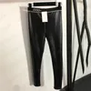 PU Leather Leggings Tights Pants For Women Letter Ribbon Elastic Tight Ladies High Waist Slim Fit Thin Trousers Inside Plus Velvet Warm