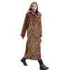 Kobiet Down Parkas 2021 Zima Fur Fur Fur Leopard Rabbit Tailored kołnierz ciepły X-Long Płaszcz Kurtka Hipster z długim rękawem Feminino T220902