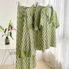 Kvinnor Sleepwear Green Plaid Fashion Pyjamas 2 Piece PJS Set Satin Silk Long Pyjamas Summer Autumn Loungewear Home Wear 220902