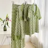 Womens Sleepwear Green Plaid Fashion Womens Pigiama 2 pezzi Pjs Set Pigiama lungo in raso di seta Estate Autunno Loungewear Home Wear 220902