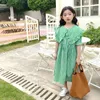 Girl Dresses 100% Cotton Maxi Long Teen Kids Girls Plaid Dress Children Summer 2022 Green Blue Black Lantern Sleeve Baby Clothes