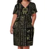 Plus size jurken retro letter print jurk v nek Egyptische hiërogliefen straatstijl zomer moderne casual damesvestido