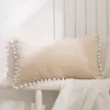 枕カバー30x50cm大きなファッションホームデコレーションポンポムボール付き白い枕カバー装飾投げケーステキスタイル