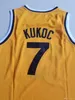 Mens Toni Kukoc Jersey #7 Jugoplastika Yugoslavia 유럽 저렴한 농구 저지 스티치 노란색 Toni Kukoc Shirts S-XXL