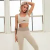 Pantalones de dos piezas para mujer Conjuntos de mujeres 2 unids Cintura alta Yoga Sujetador sexy Trajes deportivos Colores dulces Gimnasio Caderas Push Up Traje de fitness Breathbale