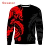 Molus de moletons masculinos outono/inverno novo 3d Red Dragon Print capuz Europeu e Americano Sweter Loose Pullover