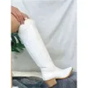 Boots New Ladies Retro Pointed Toe Knee High Boots Fashion Sewing Embroider Chunky High Heels Women Boots Autumn Cowgirl Shoes Woman 220903