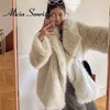 Women's Down Parkas 2021 Winter Women Faux Fur Warm Thick Long Tailored Collar Casual Fashion Coat Solid Yellow Fluffy Cardigan Jacket Feminino T220902