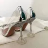 Amina Muaddi Transparent Sandales Femmes Begum Verre PVC Cristal Clair Slingback Stiletto Escarpins À Talons Hauts 9cm Marque De Luxe Designer Robe De Mariée Chaussures