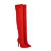 Bottes 2020 marque grandes tailles 32-48 chaussures pour femmes bottes minces talons hauts sur les bottes au genou femme rouge noir chaussures de fête femmes 220903
