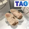 Harige slippers Allover Logo Slide platte comfort Slipper indoor Warm bont sandaal donzige fuzzy pluche glijbanen comfortabel winter vrouw schoenen witte zwarte letter sandalen