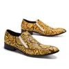 뱀 패턴 인쇄 남자 파티 드레스 신발 패션 지적 발가락 공식적인 Brogue 신발 캐주얼 가죽 신발에 슬립