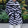 Cappotto da donna in pelliccia di Rex naturale con colletto rovesciato Moda invernale Colore cincillà Cappotti genuini Donna di lusso