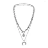 Anhänger Halsketten Vintage Mehrschichtige Halskette für Frauen Mond Stern Charm Choker Boho Schmuck Weihnachtsgeschenk