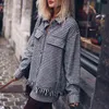 女性のダウンパーカスアルドジャケット女性ファッション格子縞のシャクタスデミュージャー2021ハウンドトゥースタッセルツイードポケットブレザーコートヴィンテージトップベステフェムT220902