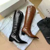 Boots Sexy Street Woman Punch Shoe Crocodile Print Raw Heel Leather Party Slip On Shoes Platform Knee Gothic 220903