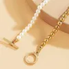 Chains Fashion Imitation Pearls Bead Chain Necklaces Female Classic OT Clasp Gold Silver Color Beads Necklace For Women Jewelry