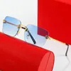 Neueste Mode Herren Sonnenbrille Sonnenschirm Brille Leopardenkopf Verbundmetall Randloser optischer Rahmen Klassische Rechteck Quadratische Gold Luxus Sonnenbrille für Frauen