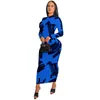 Casual Dresses Szkzk Sexy Printed Dress Long Sleeves Women Tight Fit Night Club Outfits Evening Gown Party Clubwear Bodycon Female