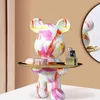 Decorative Figurines 28cm Bear Brick Resin Action Figure With Copper Tray Fruit Tray Receive Living Room Decoration Home Decor Collection Key Holder