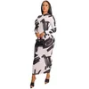 Casual Dresses Szkzk Sexy Printed Dress Long Sleeves Women Tight Fit Night Club Outfits Evening Gown Party Clubwear Bodycon Female