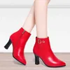 Boots Women Wedding Red New Leather Fashion Large Size 43 Ankle Mid heel Pointed Ladies Booties 220903