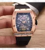 011 A21J Tourbillon Automatik Herrenuhr Roségold Schwarz Skelett Zifferblatt Big Date Kautschukband 3 Stile Uhren Puretime C3