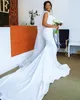 Vestidos de novia de sirena con cuentas de encaje árabe Aso Ebi, vestidos de novia de cuello transparente, vestidos de novia de satén 2023 de talla grande