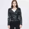 Women's Down Parkas Women Print Graffiti Rivets PU Coats Punk Biker Motorcycle Cazadora Cuero Mujer dded Motorcycle Leather Spiked Leather Coat T220902