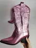 부츠 Bonjomarisa Female Fashion Vintage Cowboy Cowgirls Western Boots Autunn Retro Shoes Woman 220903에 청키 캐주얼 한 솔리드 자수 슬립