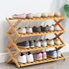 Ganchos 3/4 camadas camadas de sapato de bambu natural Stand Potes de flores multifuncionais Potes de vinho Salonoming Salonoming Rack