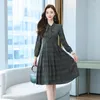 Casual Dresses Women's V-ringning Bow Type A Long Sleeve Printing Chiffon Fashion Slim Preppy Style Summer Wemle Clothing