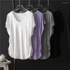 Damen T-Shirts Modal Frauen T-Shirts Sommer 2022 V-Ausschnitt Lila Schlank Solide Plissee Elegant Weiblich Zieht Outwear Tops Tees