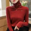 Kvinnors tröjor Kvinnor jul frilly tröja tunn all-match pullover full hylsa turtleneck elegant solid casual elastic 2022