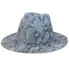 Bérets Fedora Chapeau Femmes Hommes Serpent Imprimer Large Bord Panamas Bleu Jaune Noir Chapeaux Feutrés En Plein Air Casual Jazz Caps Hiver