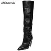 ブーツMstapchi High Heel Soft Leather Pointy Toe Botas Solid Europe人気女性冬冬Dij 220903