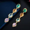 Dangle Earrings CWWZircons Green Blue Cubic Zircon Crystal Dangling Long Water Drop Ear Line Trendy Ladies Boho Party Jewelry CZ723198