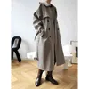 Damen-Daunenparkas, Herbst, Vintage-Stil, Hahnentrittmuster, langer Trenchcoat, Umlegekragen, zweireihig, übergroß, lockerer Trenchcoat mit Gürtel, 2021 T220902