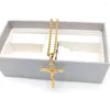 Pendentif Colliers Jésus Crucifix Croix Fine Jaune 4mm Italien Corde Hip Hop Chaîne Collier 31 pouces 22k Or Massif 18ct THAI BAHT G / F